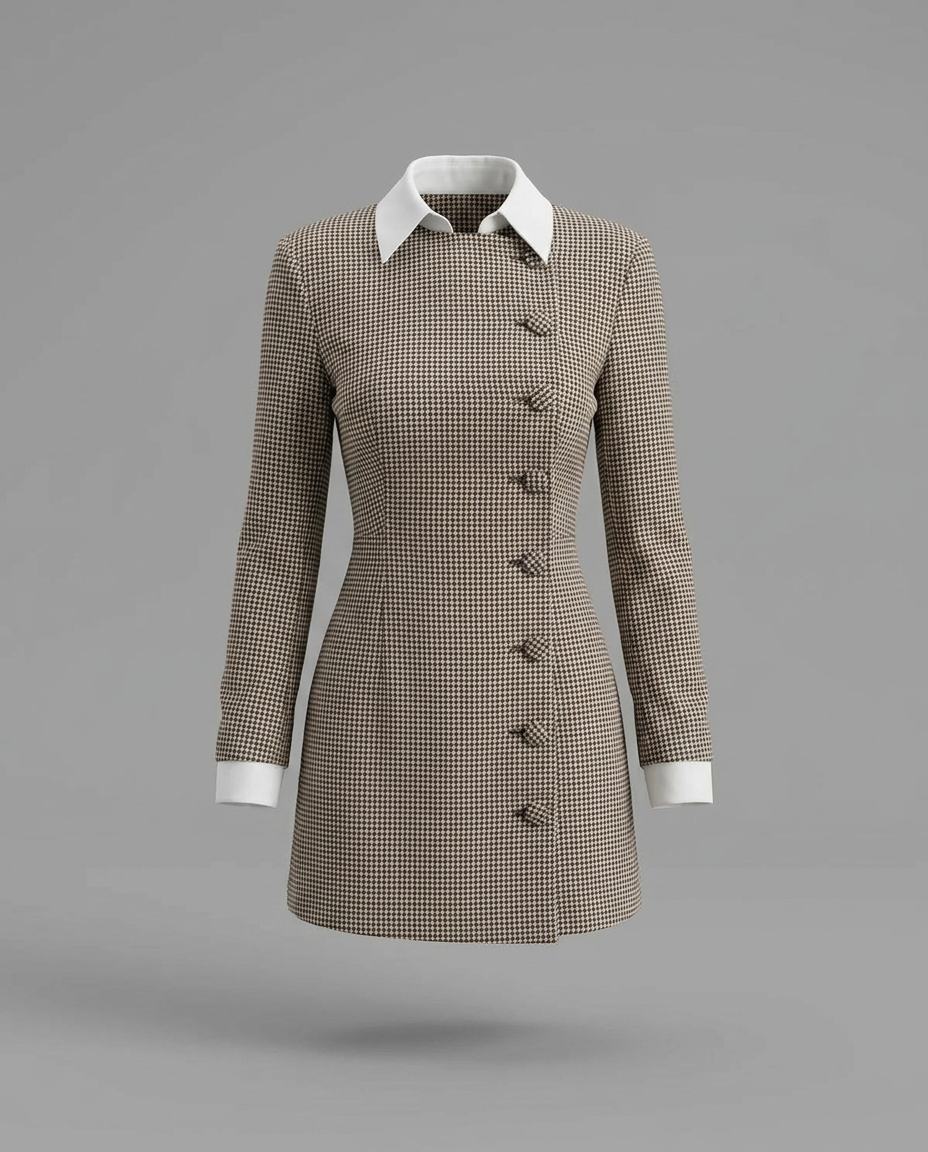 Brown Houndstooth Mini Dress