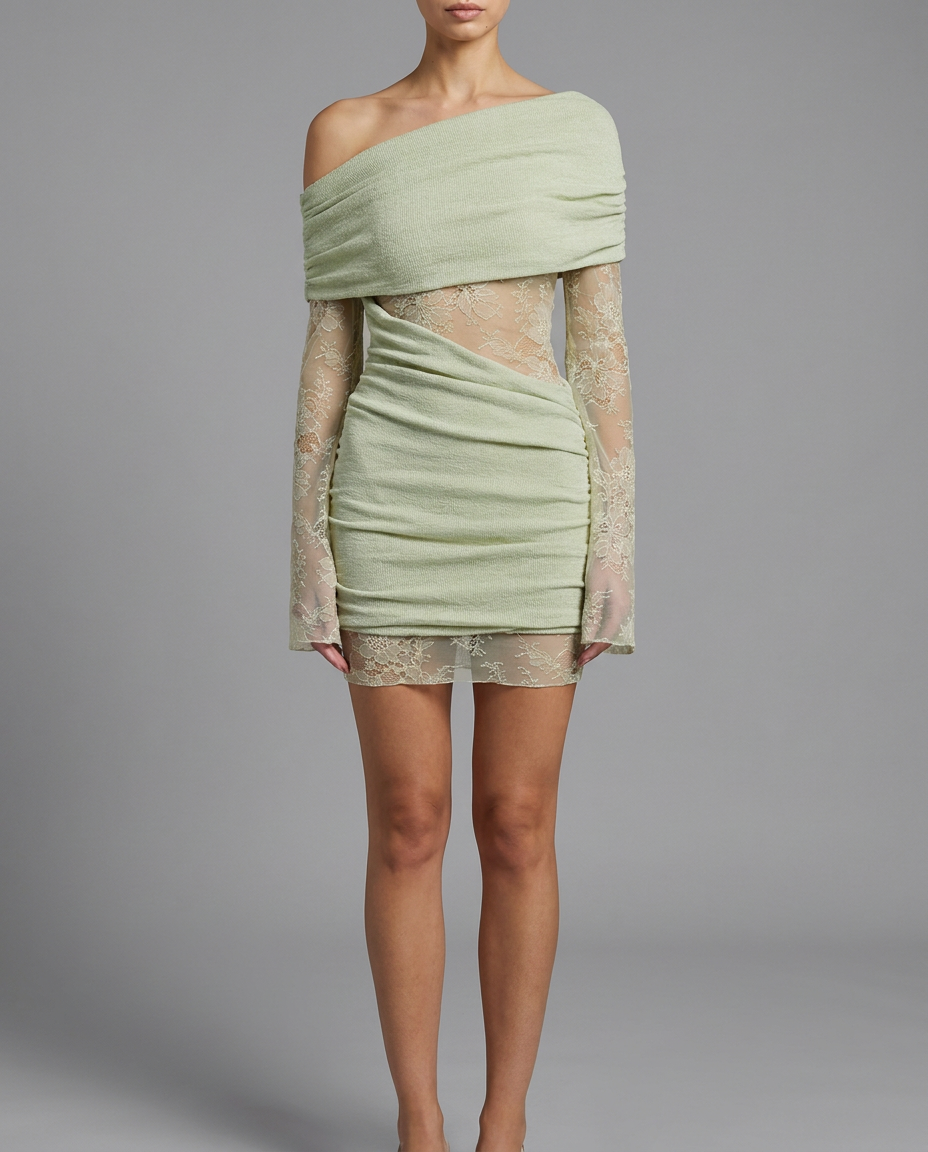 Pastel Green Lace Off-Shoulder Mini Dress