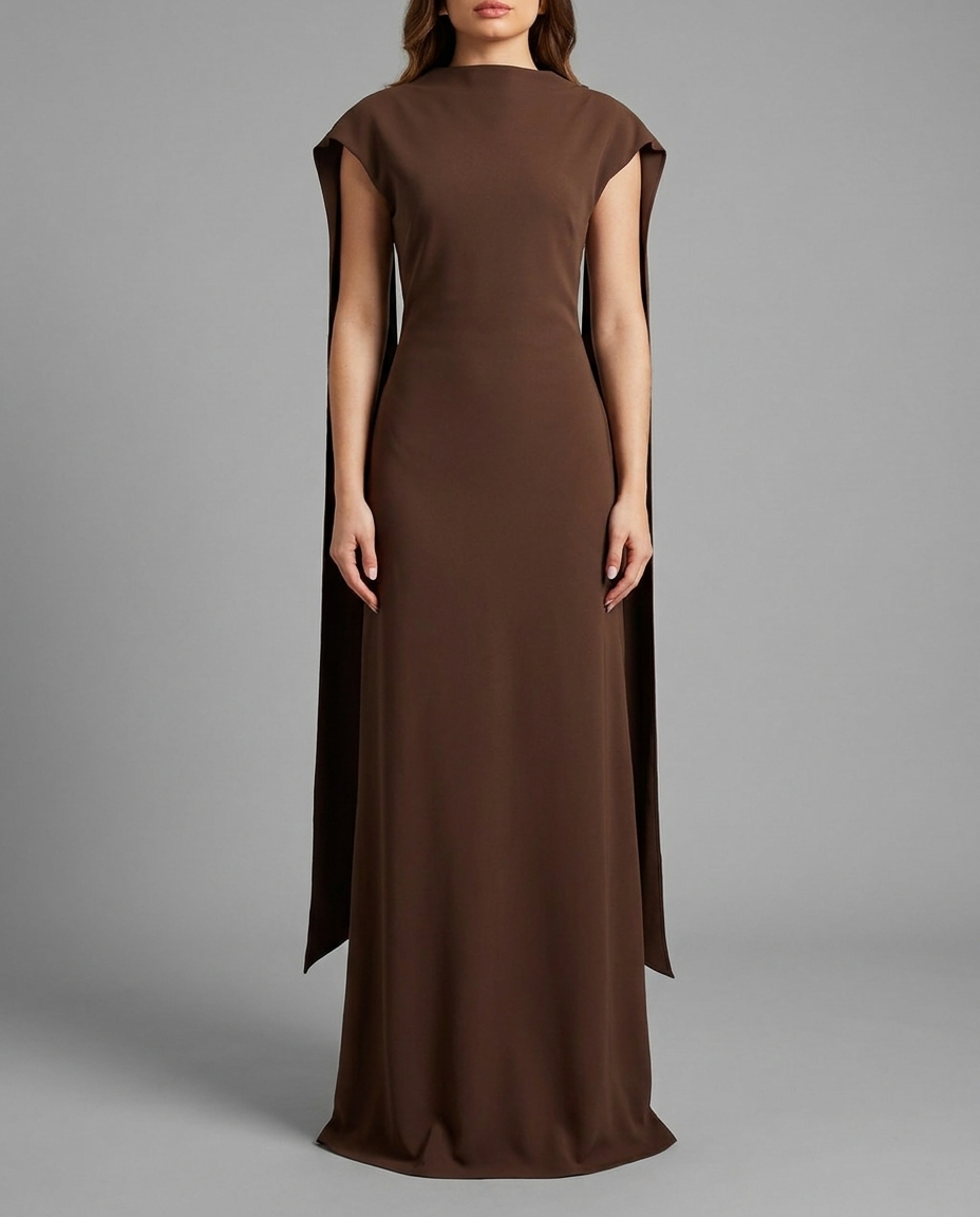 Chocolate Cape Back Maxi Dress