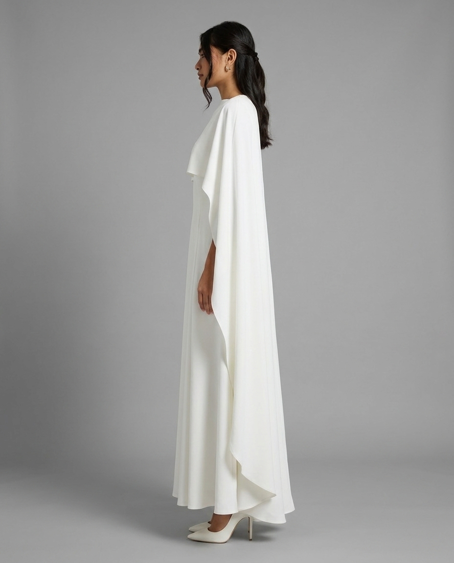 Ivory Cape Bridal Maxi Dress