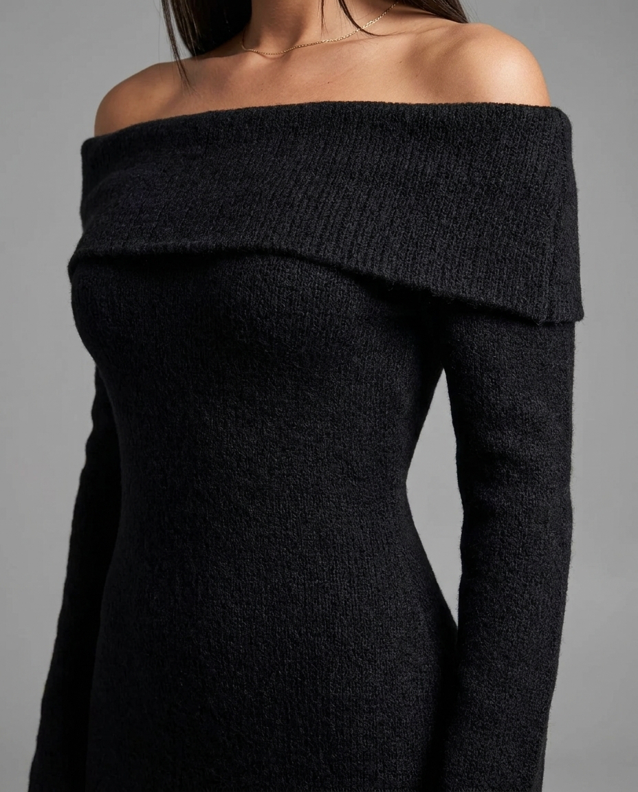 Off-Shoulder Textured Midi Jumper Knitted Dress