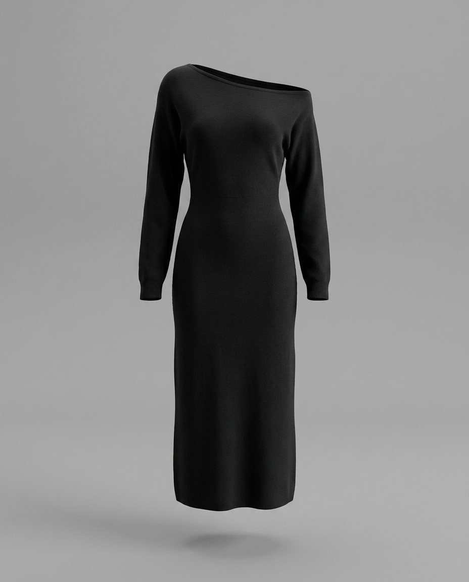 One-Shoulder Midi Jumper Knitted Dress